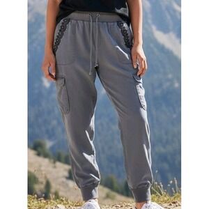 Knox Rose Women's Grey Lyocell Embroidered Cargo Joggers Sz M